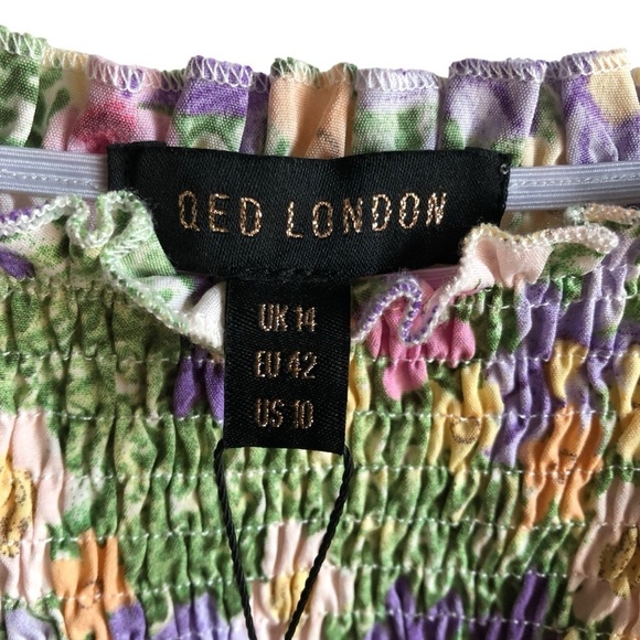 QED London Floral Maxi Dress Shirred Bodice Size 14 Green - Picture 10 of 13